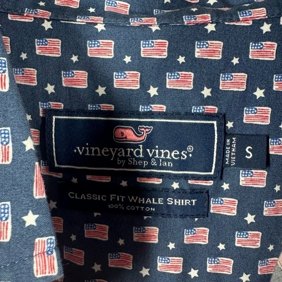 Vineyard Vines American Flag Shirt Men's Small Short Sleeve Classic Fit Whale - Picture 4 of 6